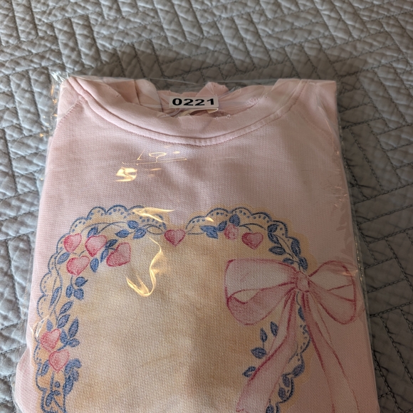 LoveShackFancy Pastel Pink Heart/Bow Sweatshirt Size XS (0221) - Picture 10 of 10